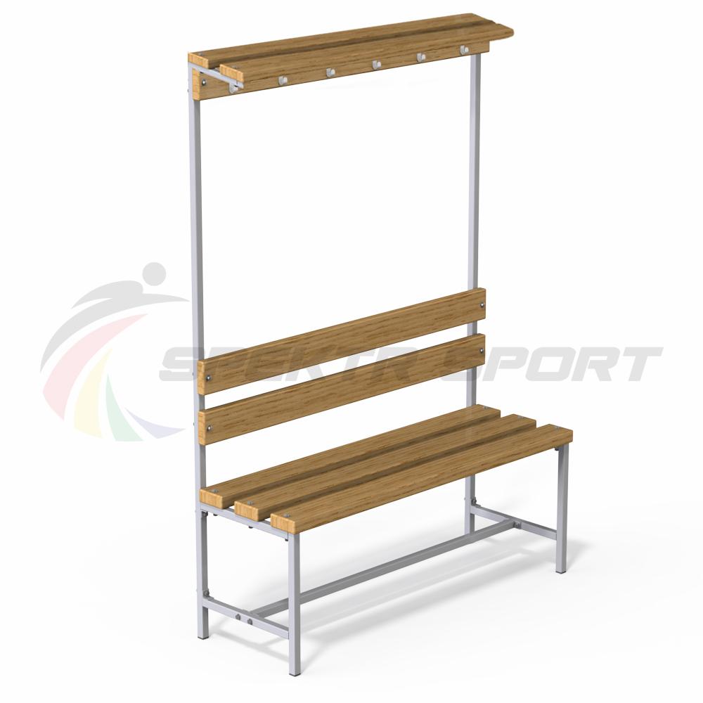 Скамейка с вешалкой и верхней полкой для раздевалок (цельная) 1500 мм